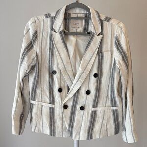 LOFT Women's Double-Breasted Striped Blazer - Cream and Black